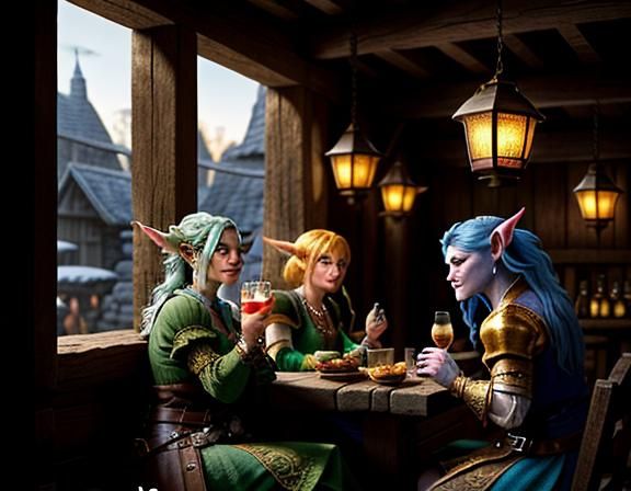 Goblin Cocktail Hour in Rustic Tavern: 3D Fantasy