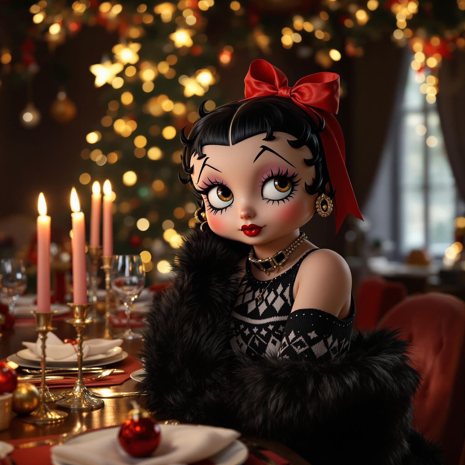 Betty Boop Dazzles in Elegant Christmas Portrait