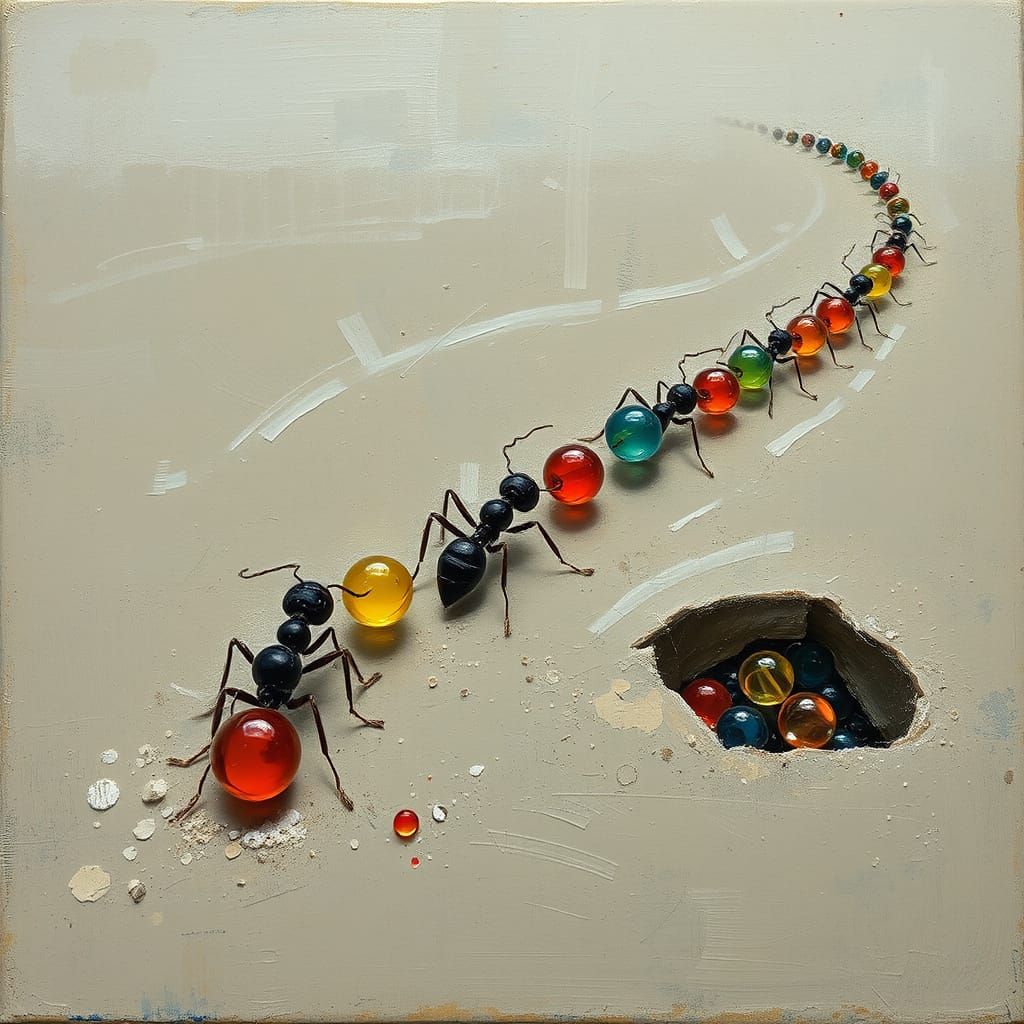 Ants Moving Glass Beads: Abstract Expressionist Art