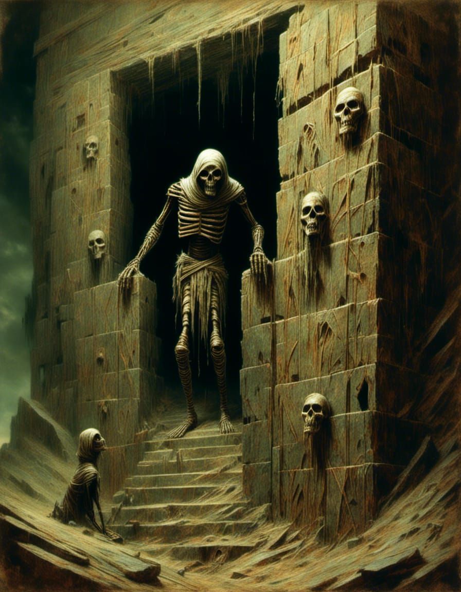 Mummy Emerges from Sarcophagus in Vintage Style