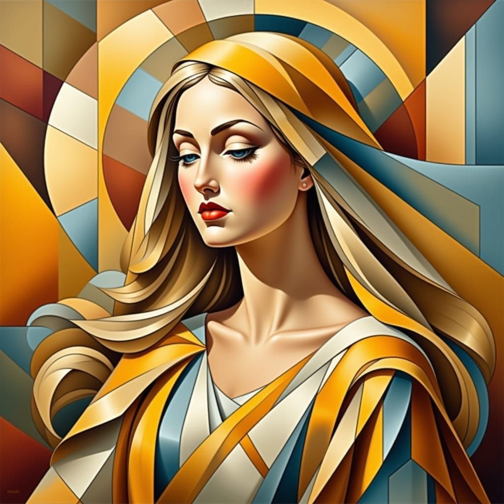 Surreal Cubist Portrait of Saint Mary of Nazareth in Elegant...