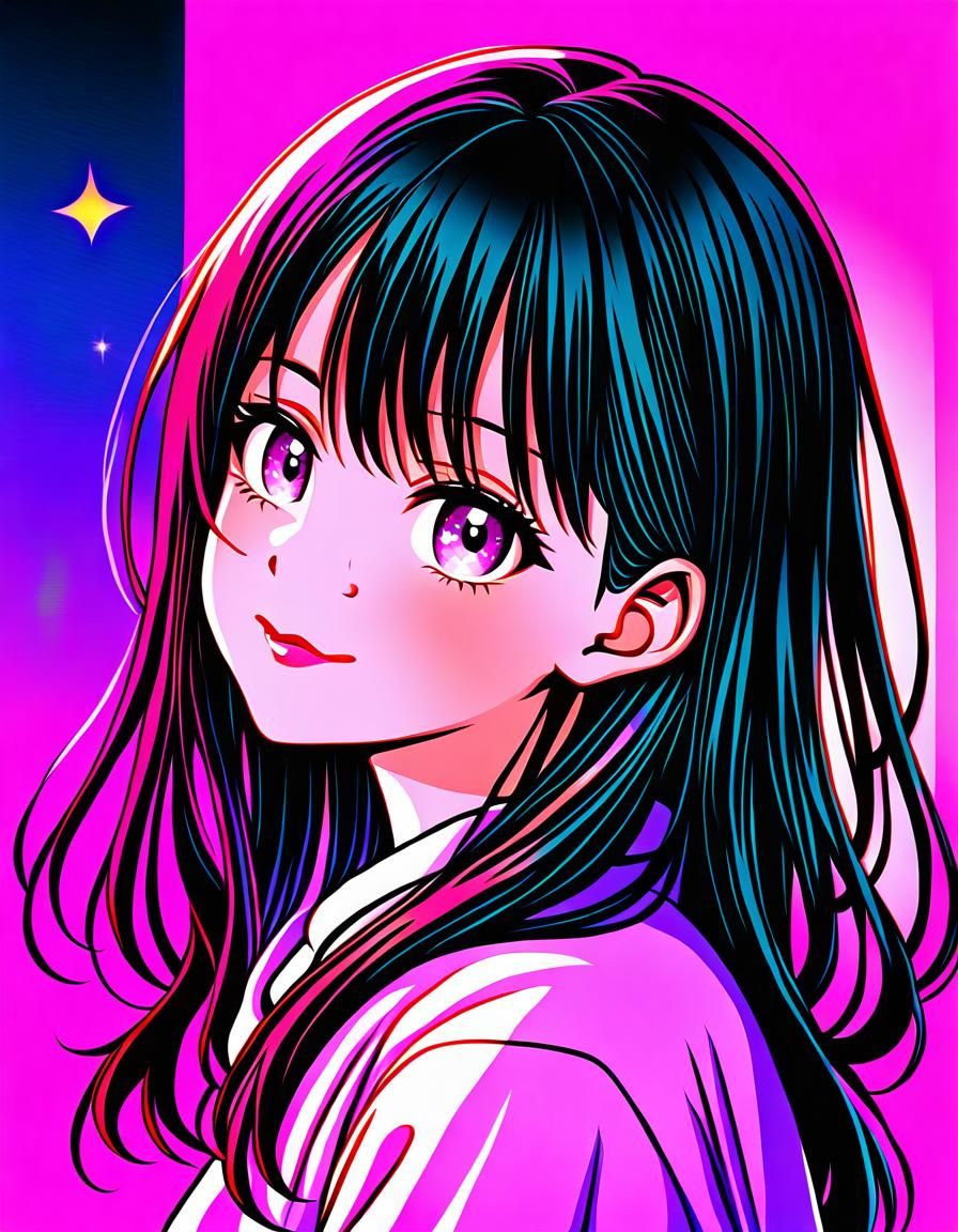 Anime Girl with Pink Eyes in Moe Style