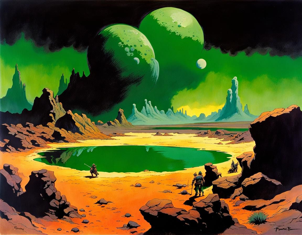 Barren Wasteland with Acid Pools at Night