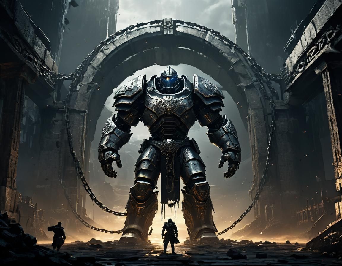 Armored Giant in Dystopian Battlefield Concept Art