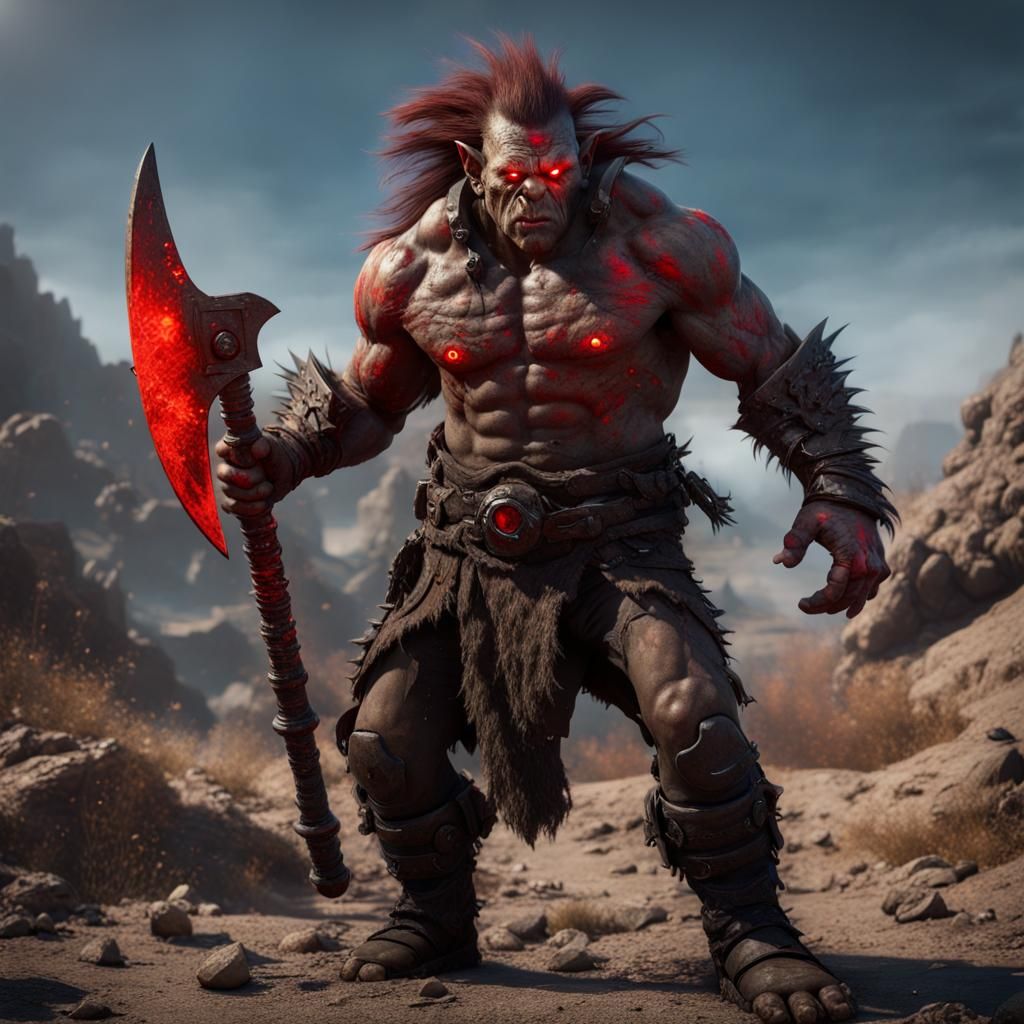 Fearsome Orc Warrior in Barren Wasteland