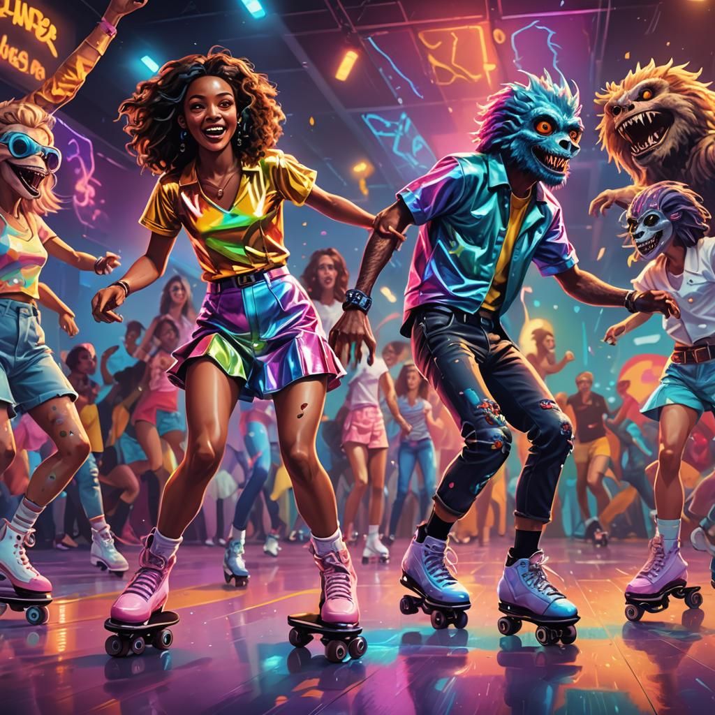 Hyperrealistic Cryptid Roller Disco Party