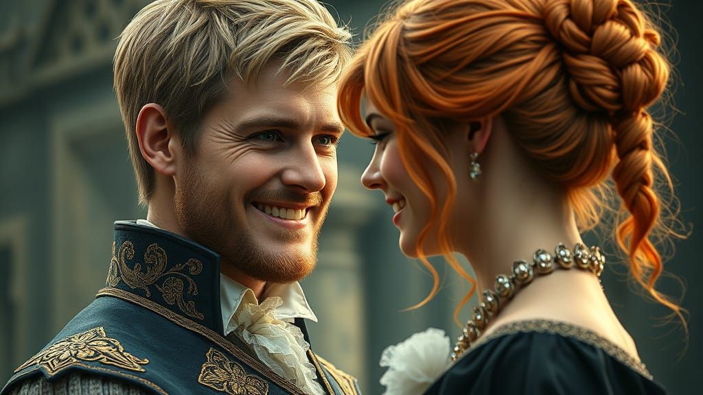 Duke Smiles at His Wife in a Fantastical 1800s Setting