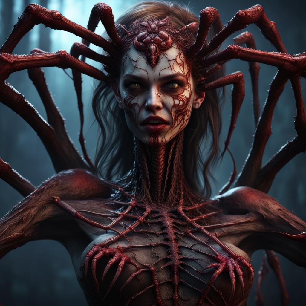 Evil Spider Demon Woman: Body Horror Art