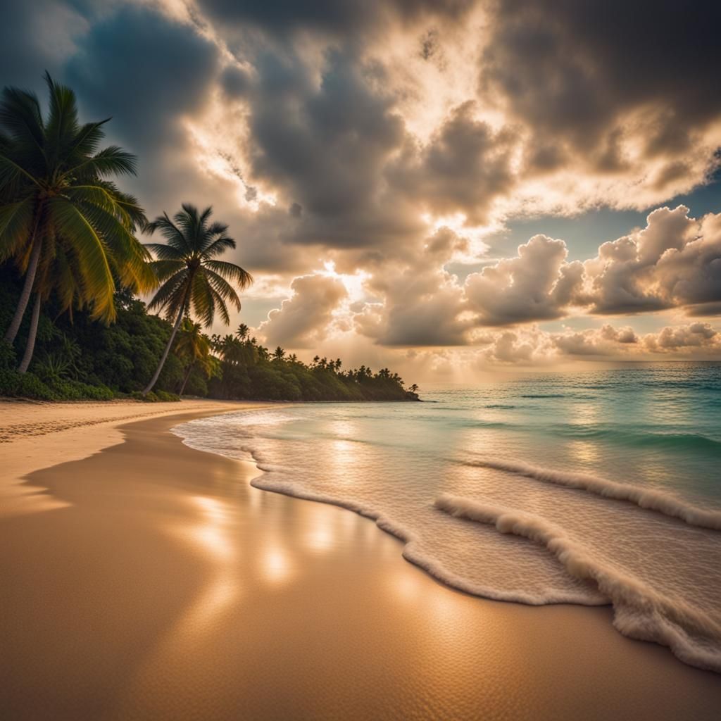 Tropical Beach with Majestic Clouds: Photography