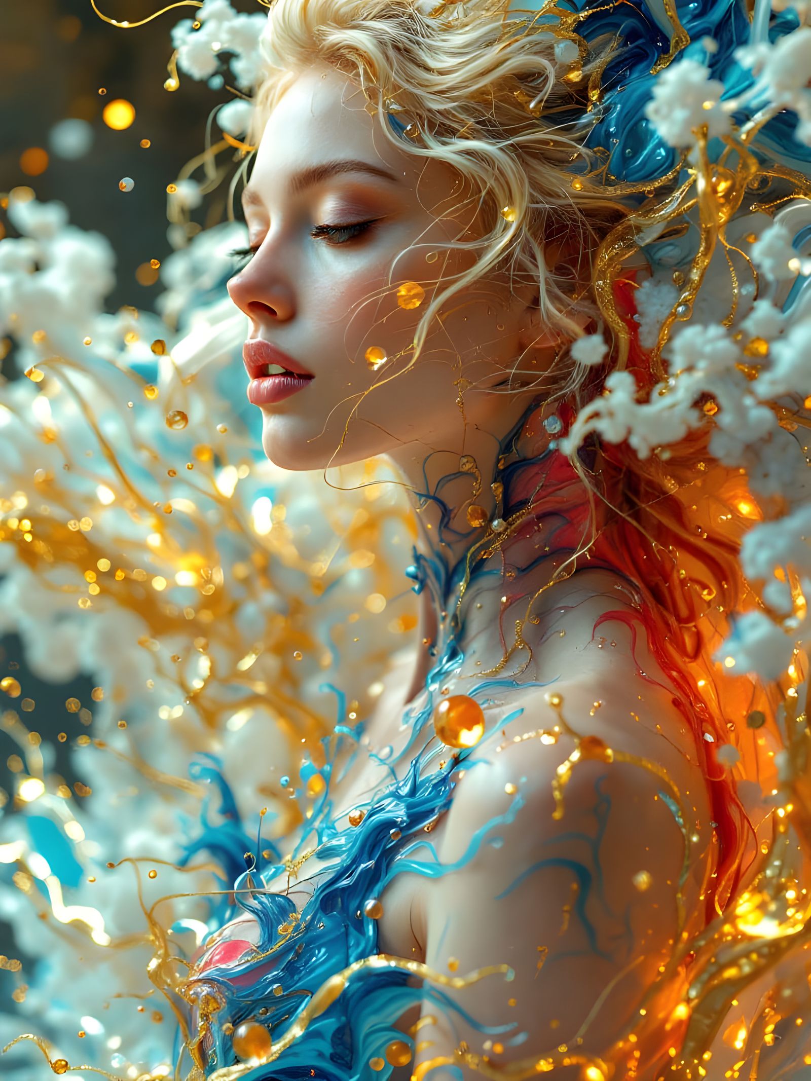 Ethereal Blonde Goddess in Surreal Couture