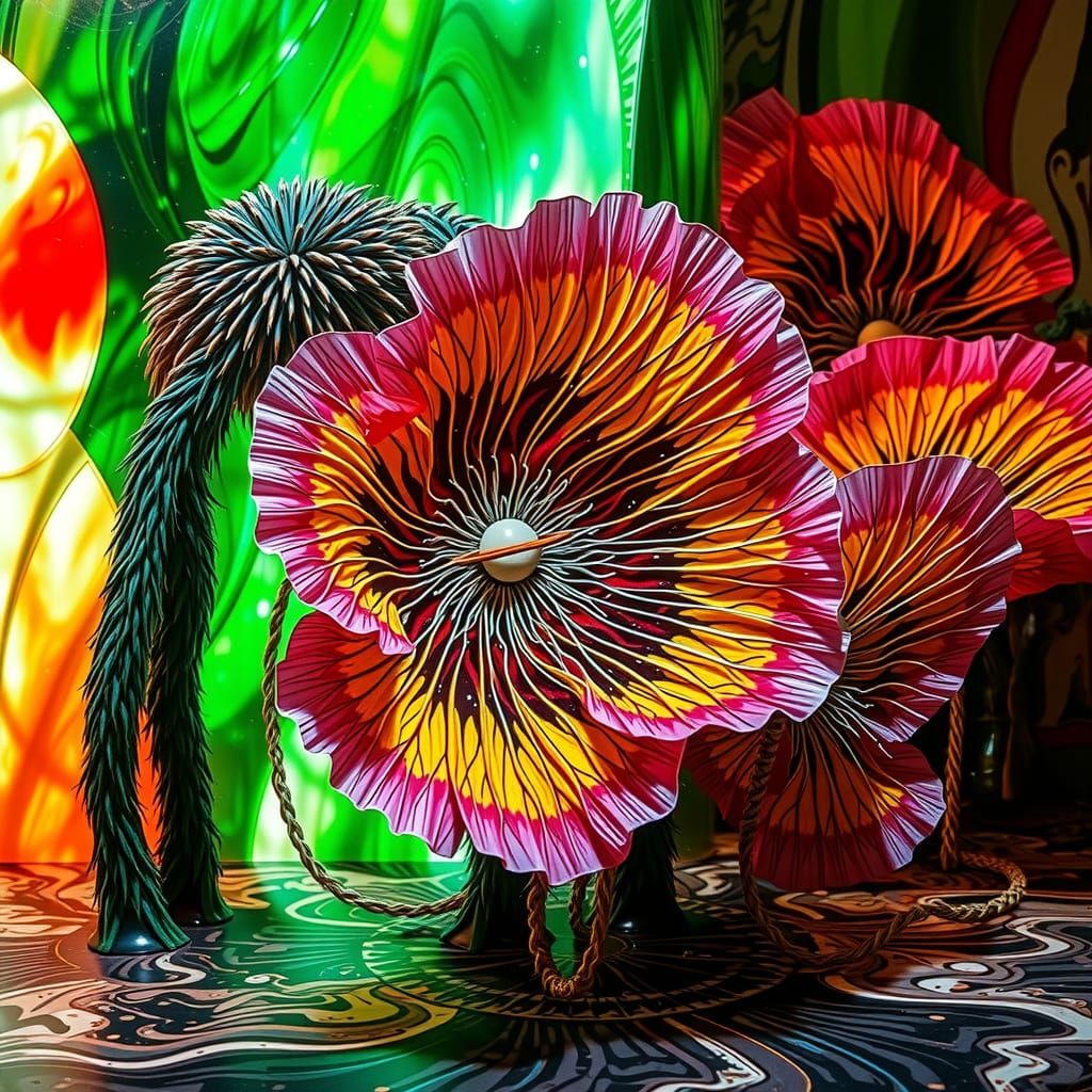 Psychedelic Poppy with Saturn Planet Center