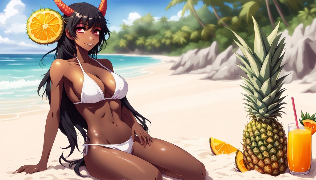 Anthro Dragon Enjoying Tropical Beach in Anime Style