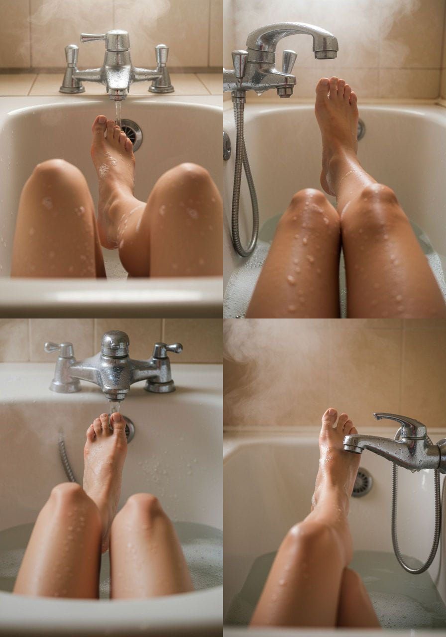 POV Bathtub Scene: Toe in Faucet
