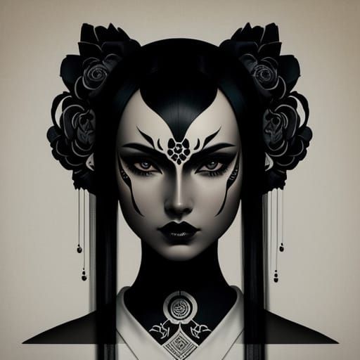 Black Lotus Lady in Retro Futuristic Pop Art Deco Style