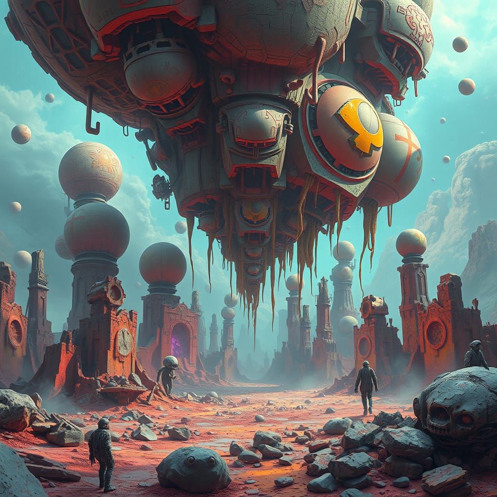 Surreal Dreamscape with Vibrant Colors and Eerie Atmosphere