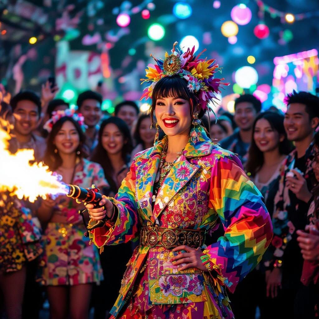 Rainbow Flame Thrower in Pop Surrealist Style