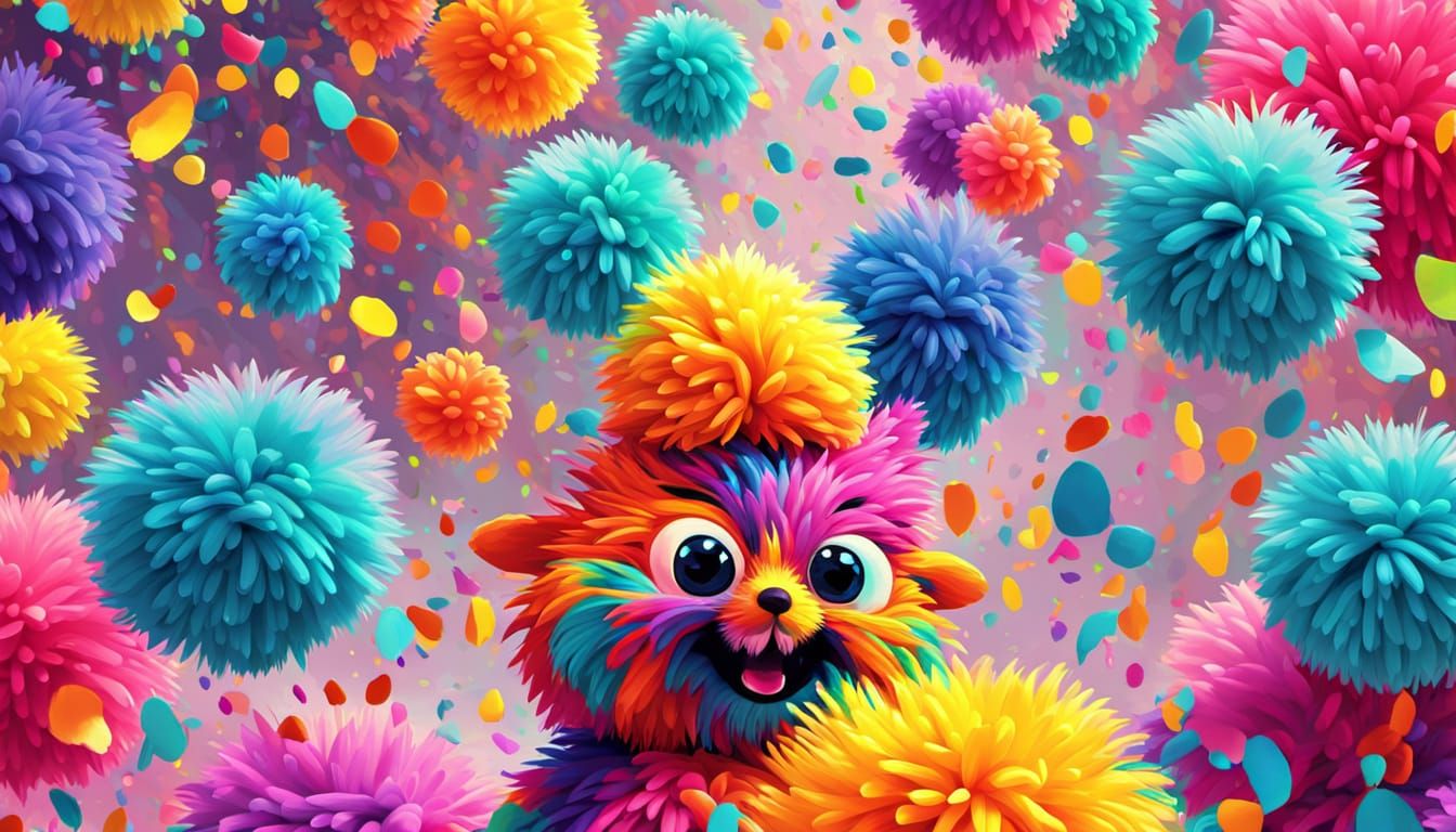 Colorful Pom Pom Character in Fauvist Style