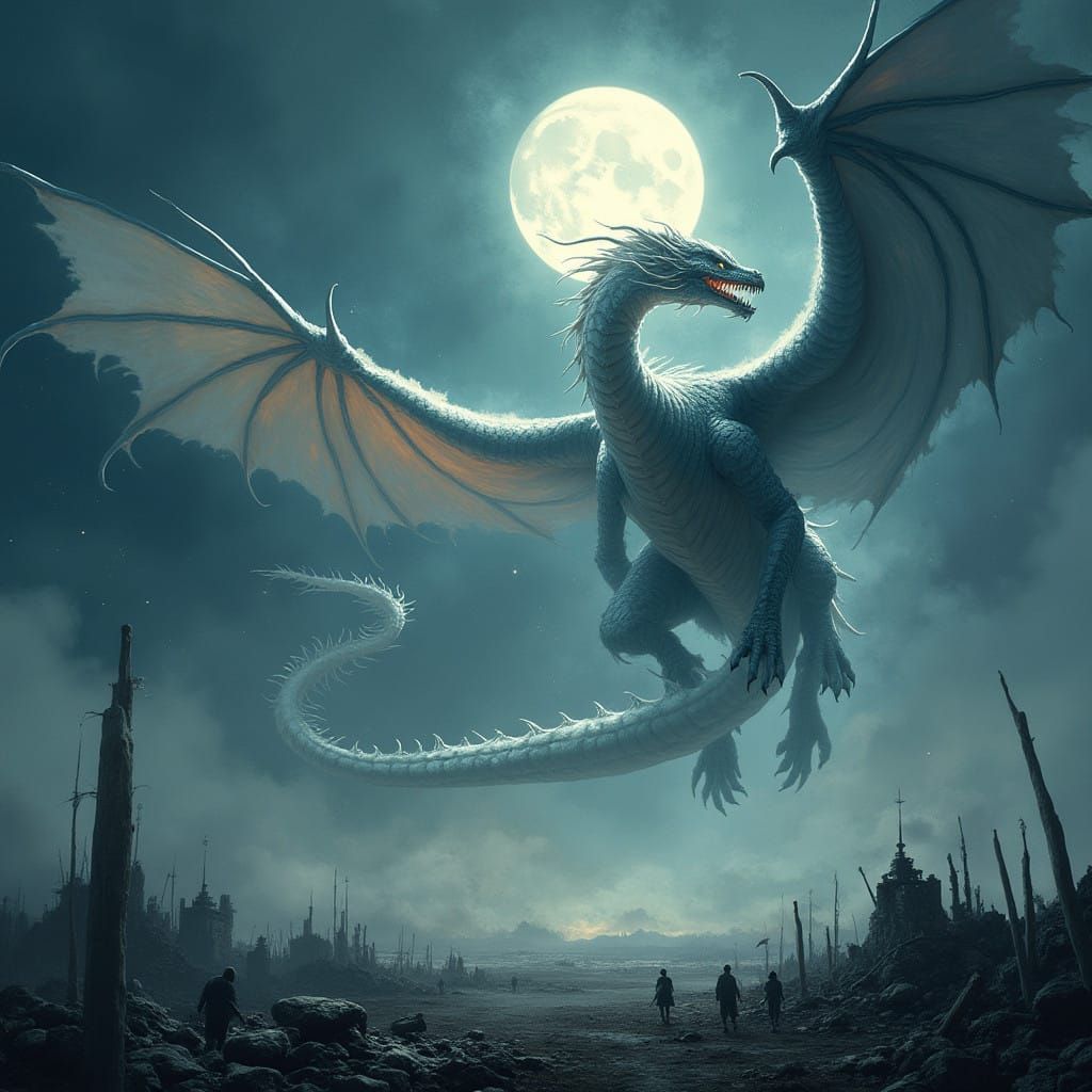Ethereal Dragon Devours Souls Under Lunar Glow