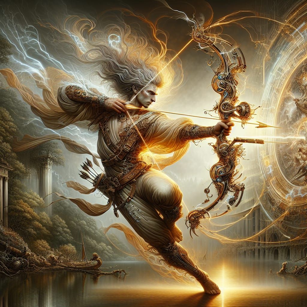 Steampunk Warrior Aiming Electricity-Infused Bow