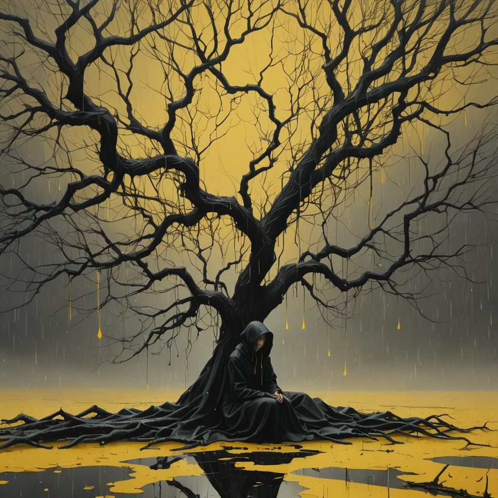 Surreal Portrait of Woman Under Black Tree