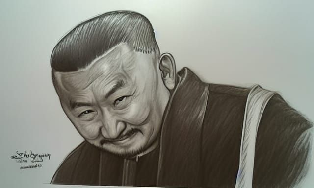 Genghis Khan: Black and White Pencil Sketch