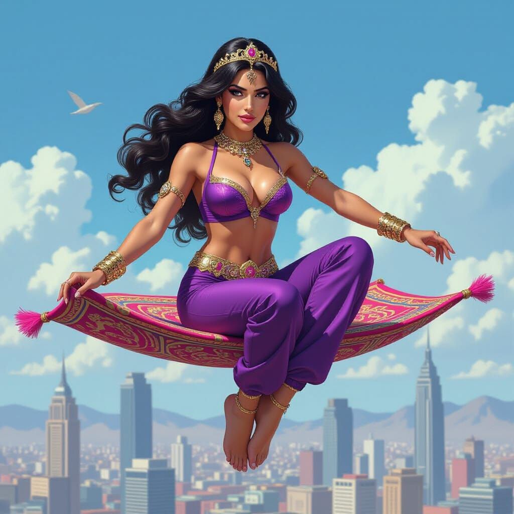 Middle Eastern Superheroine Rides Flying Carpet in Pulp Art ...
