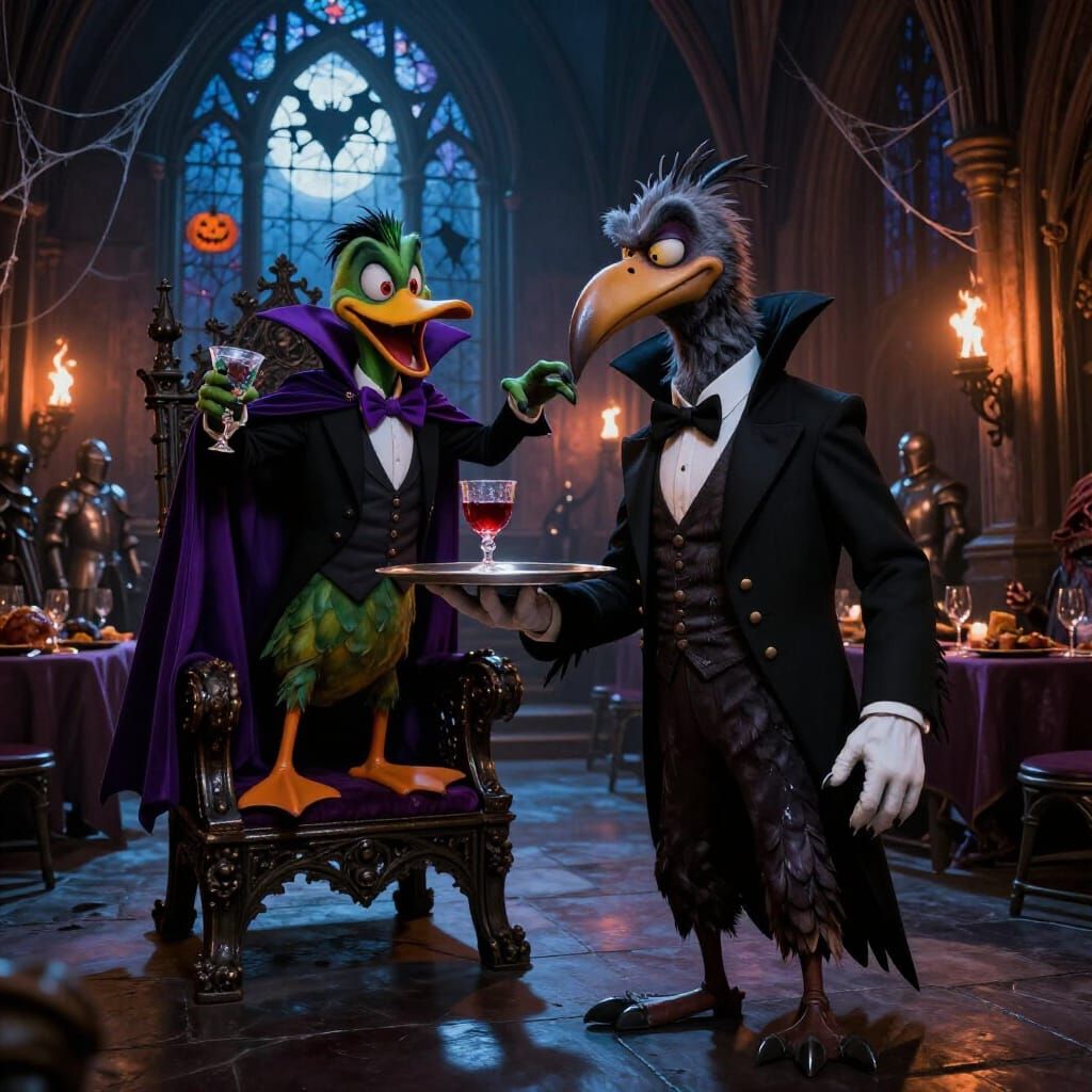 Gothic Castle Hall Scene with Igor and Count Duckula