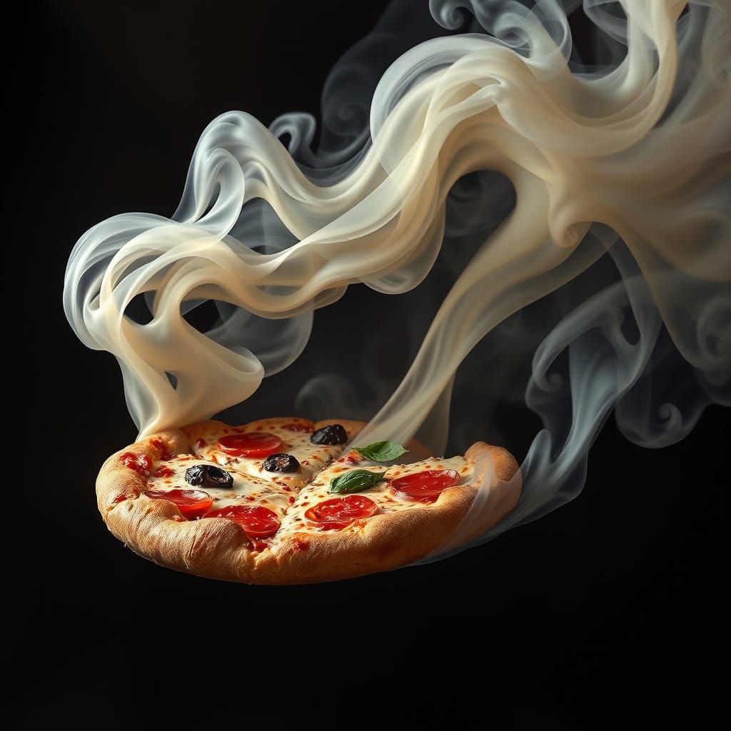 Pizza Materializing from Smoke in Matte Painting Style