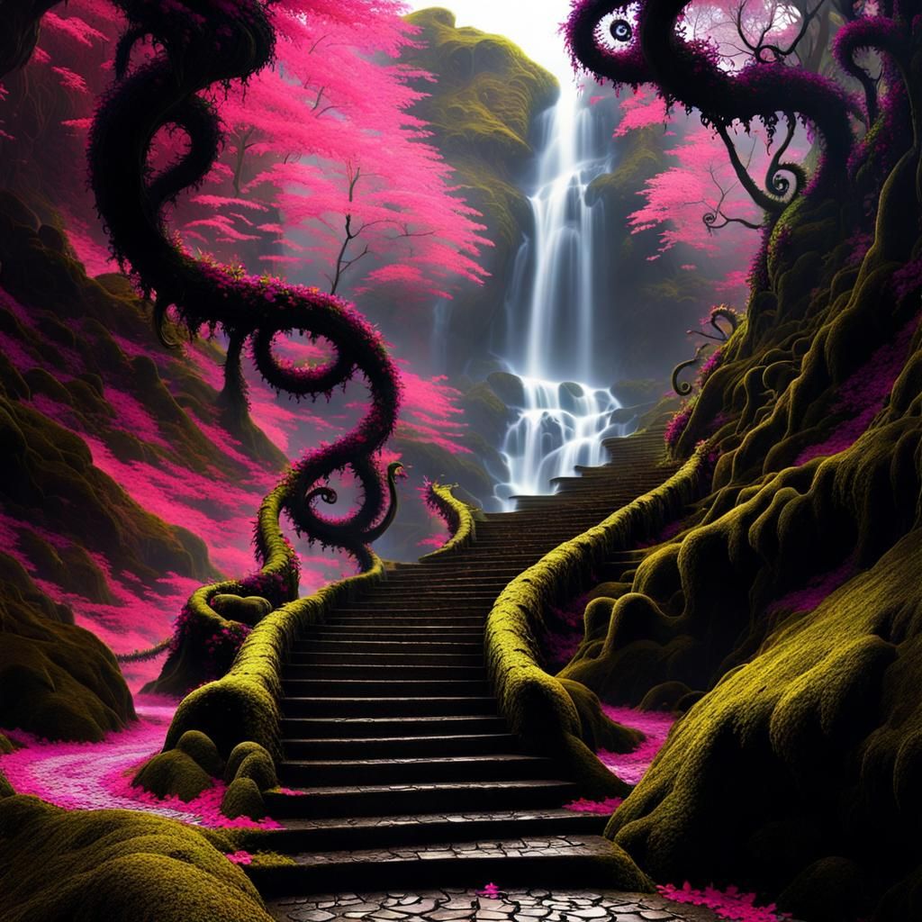 Mythical Creatures Walk Among Ancient Ruins at Sunset