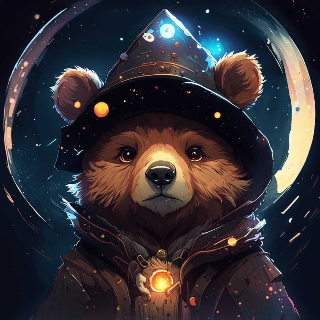 Adorable Bear Cub Wizard in Space