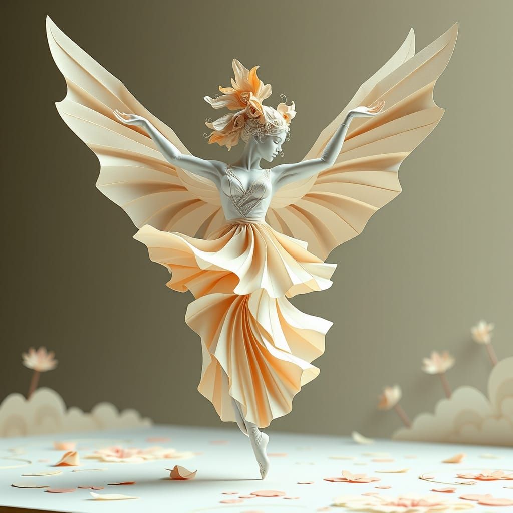 Origami Dancer in Dreamy Illustration Style