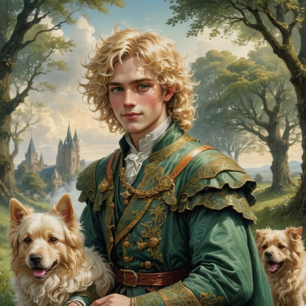 17th Century Youth with Dog in Ethereal Landscape
