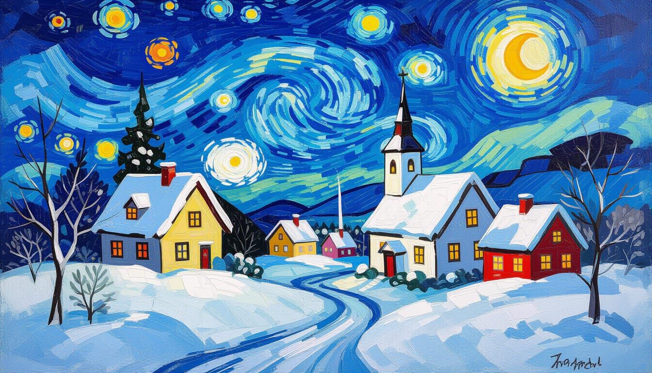 Christmas Village in Van Gogh Style