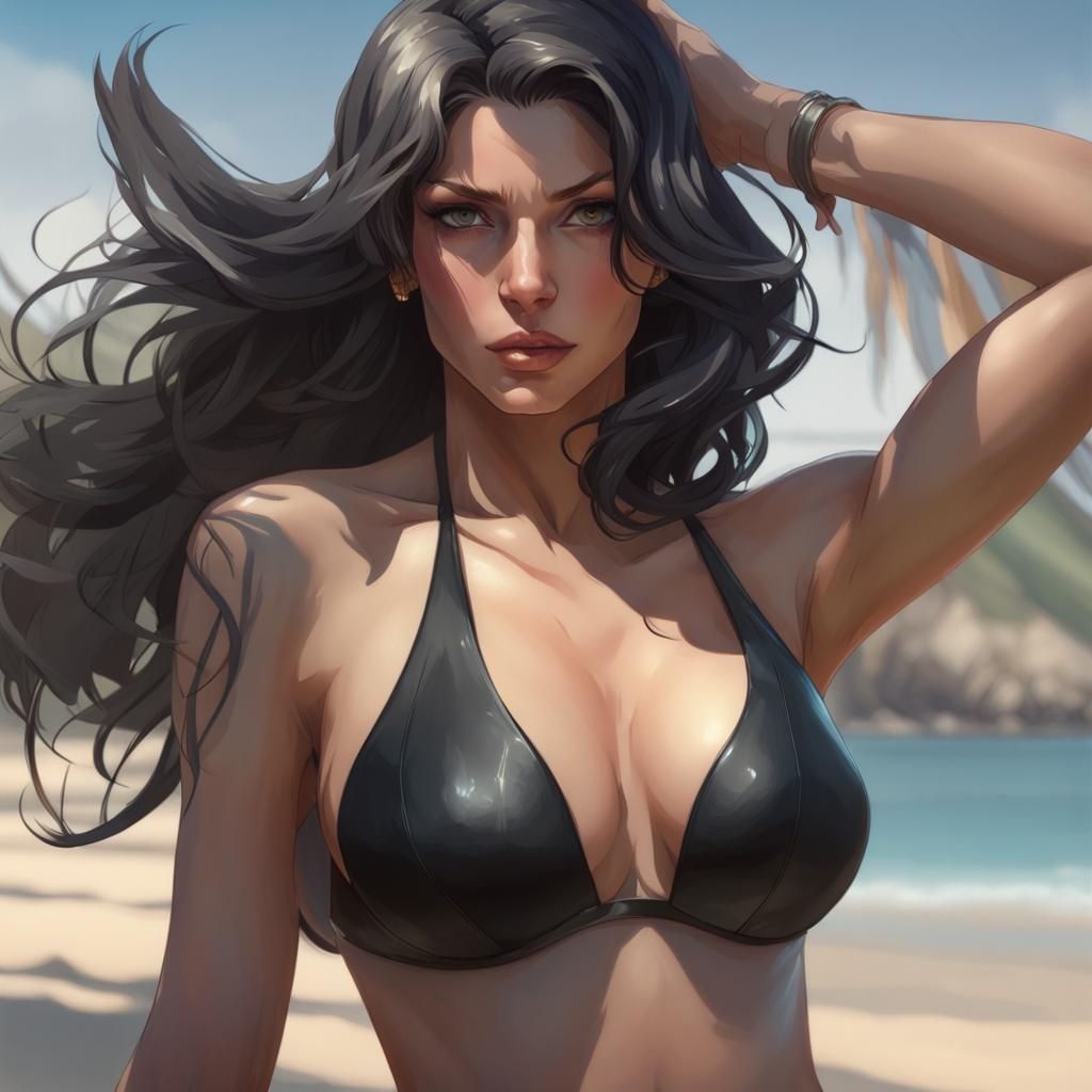 Laura Tesoro Portrait in Black Bikini, Hyperdetailed Art