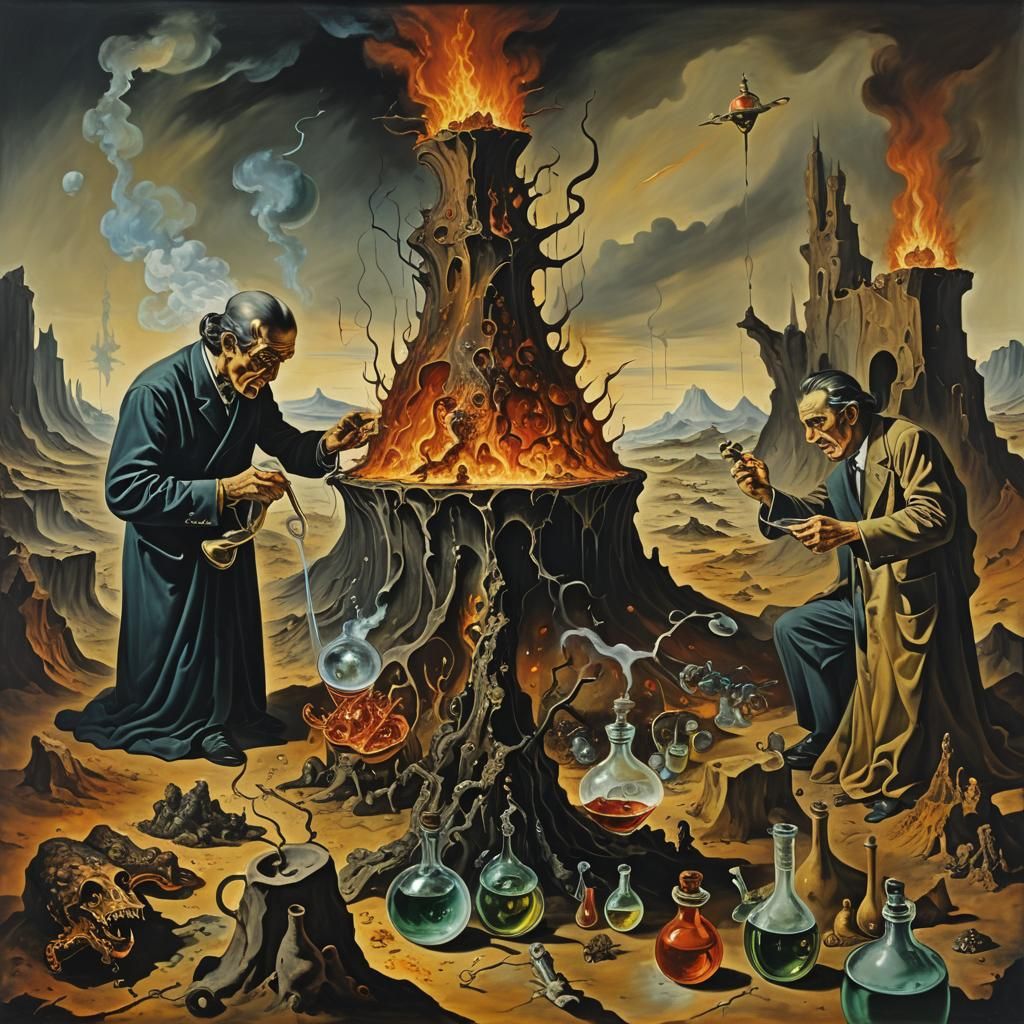 Surreal War Between Hell and Scientists: Dark Ages Painting
