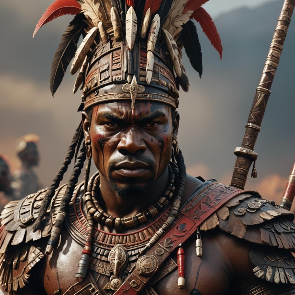 Zulu Warrior in a Stormy Landscape, 3D Render