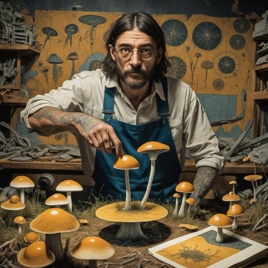 Surreal Mushroom Cultivation in Dystopian Meadow