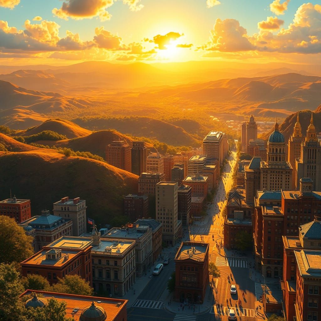 Vibrant American Landscape in Golden Light