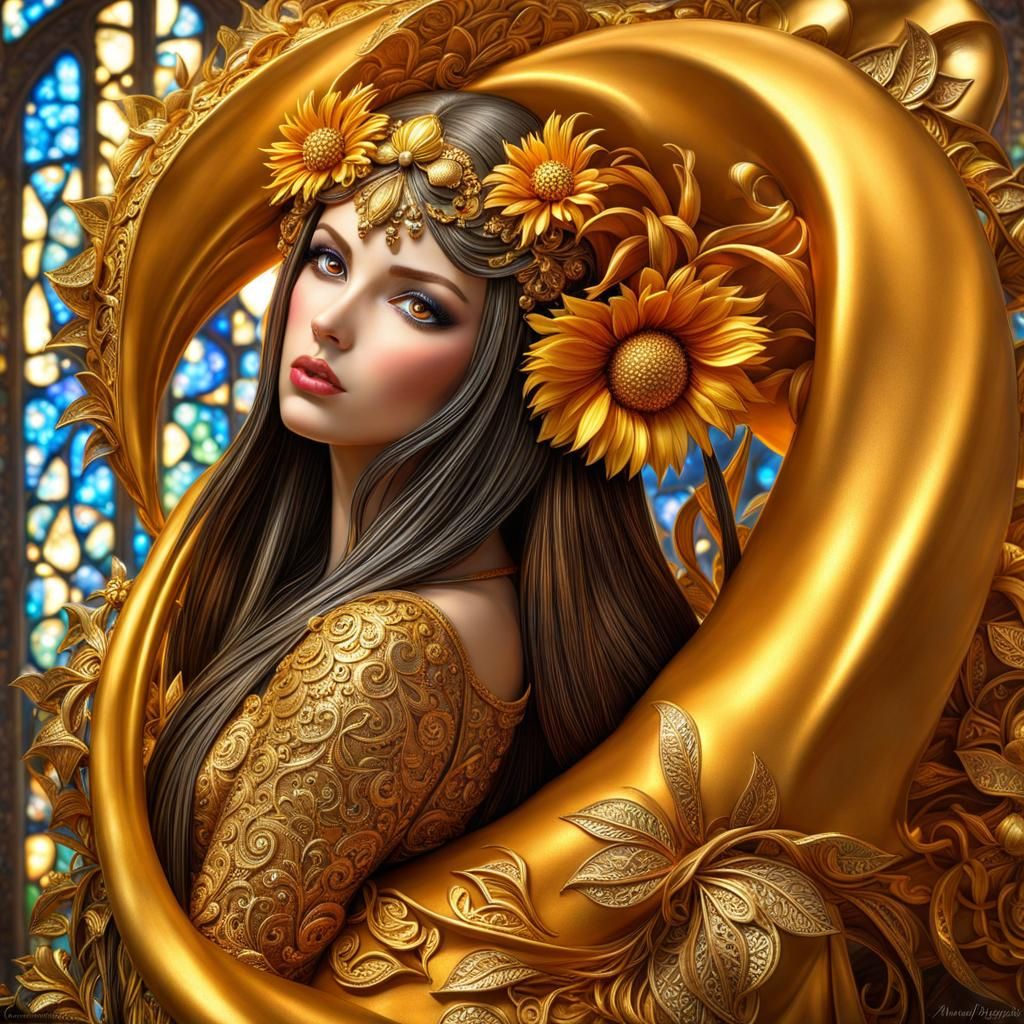 Golden Flower Creature Inspired by Gaudí and Stokes