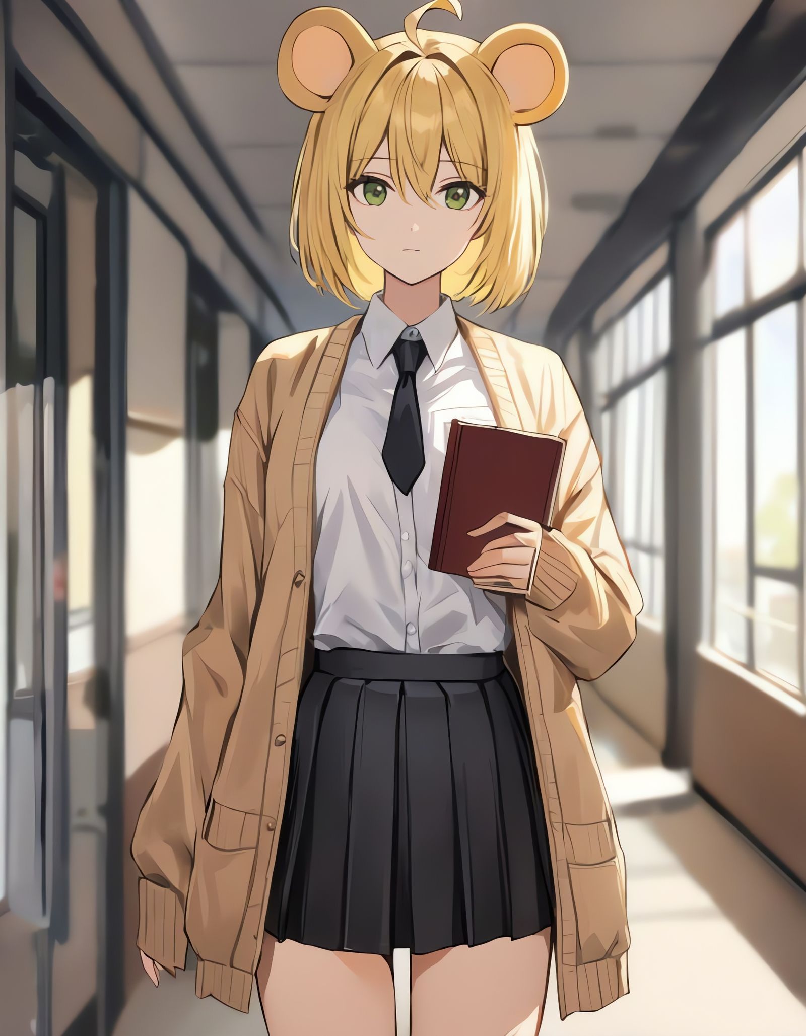 Anime-Inspired Schoolgirl Stares at Viewer with Expressionle...