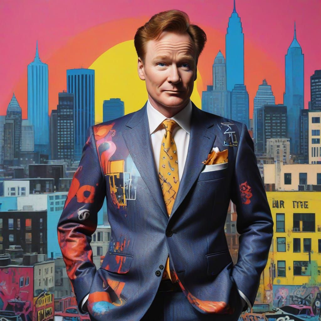 Confident Street Artist Poses in Bold, Graphic Suit