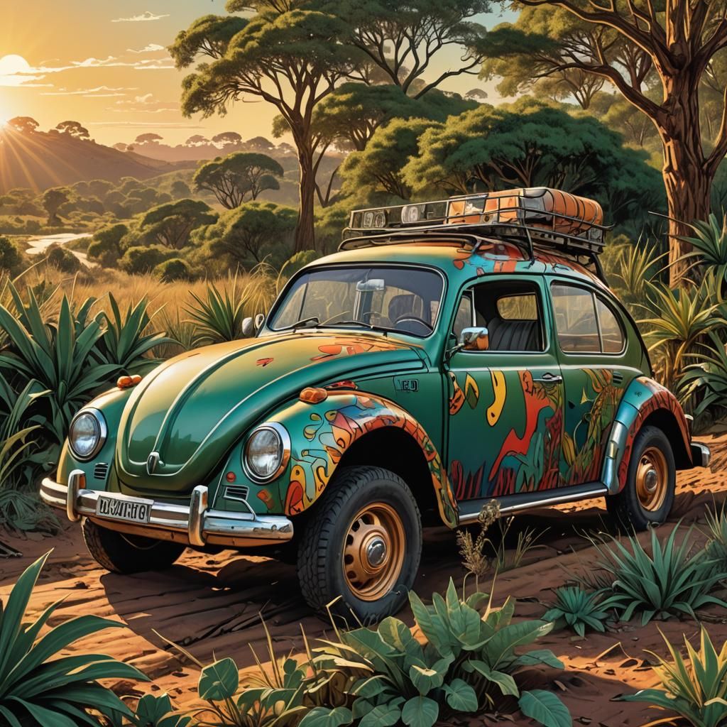 Vibrant Comic Book Art of African Bush Land Rover Beetle Hyb...