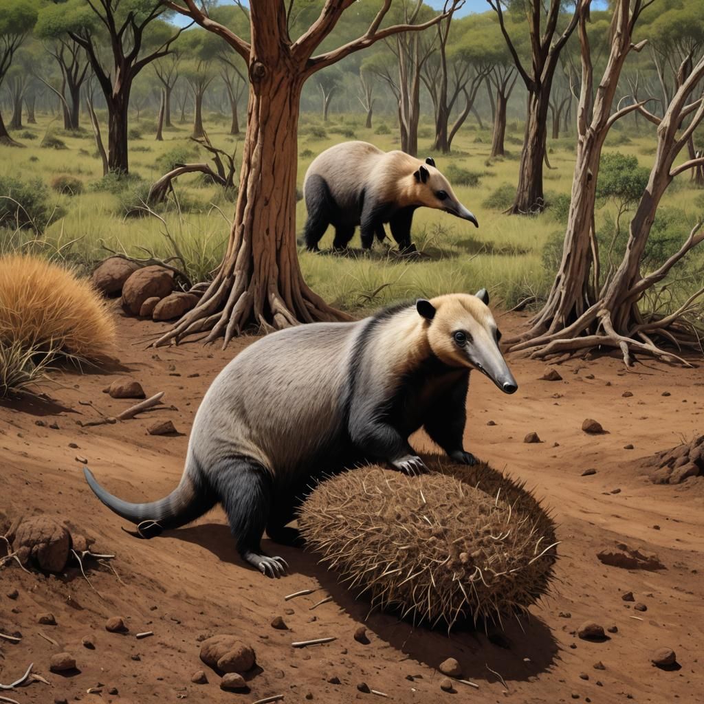 An anteater near a giant anthill
