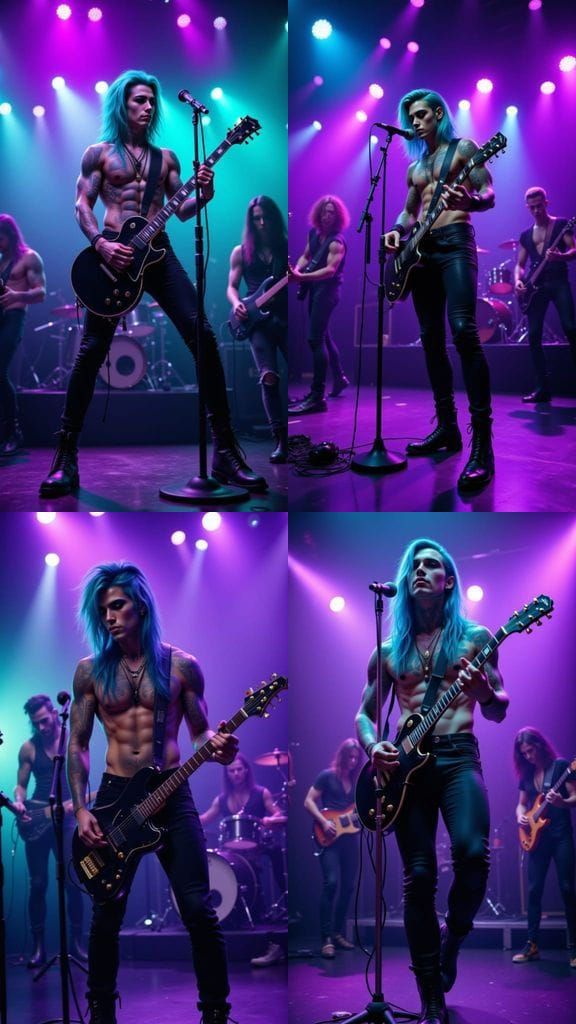 Glam Punk Rock Concert Performer with Teal Hair