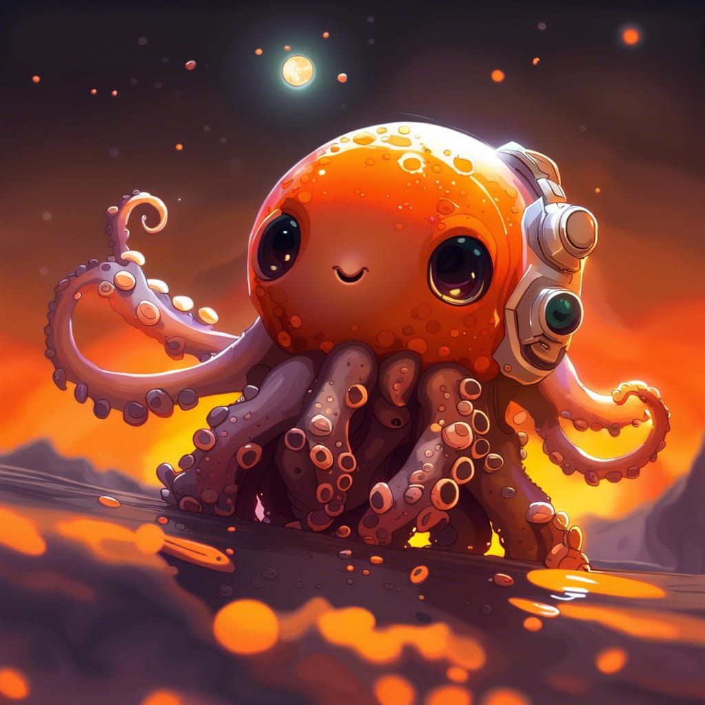 Cute Astronaut Octopus on Bioluminescent Planet