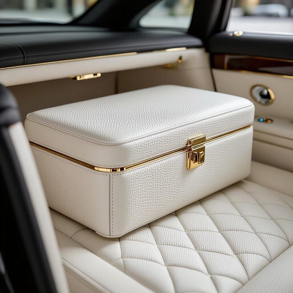 Luxury White Stingray Leather Car Trunk Valise with Gold Tri...
