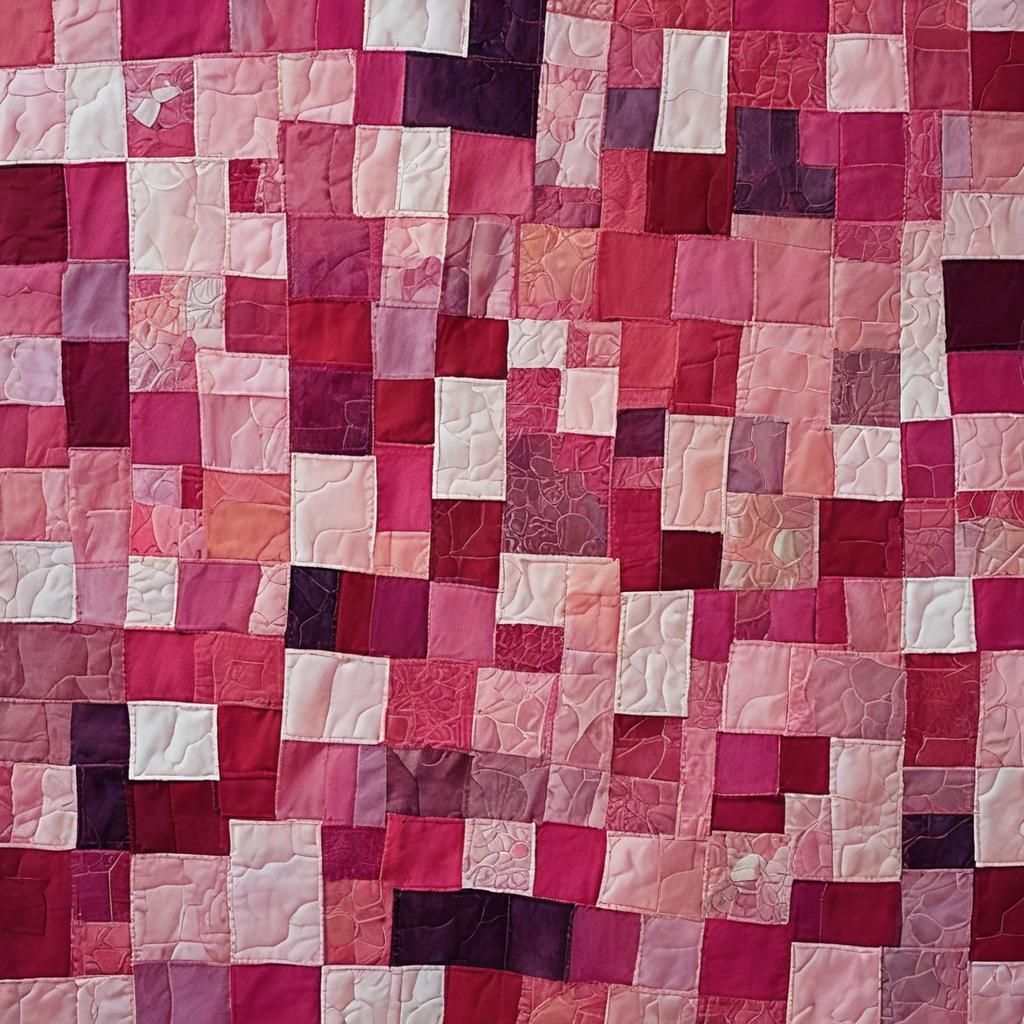 Abstract Expressionist Pink Fabric Patchwork Quilt