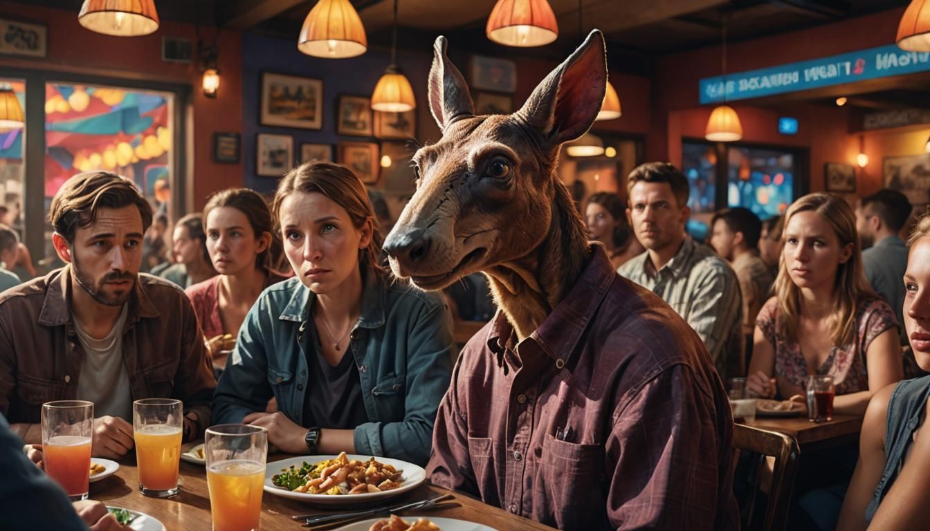 Aardvark in Restaurant: Hyperrealistic Concept Art