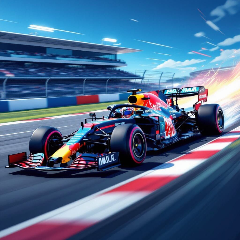 Futuristic Formula 1 Car Speeds on Track in Bold Style