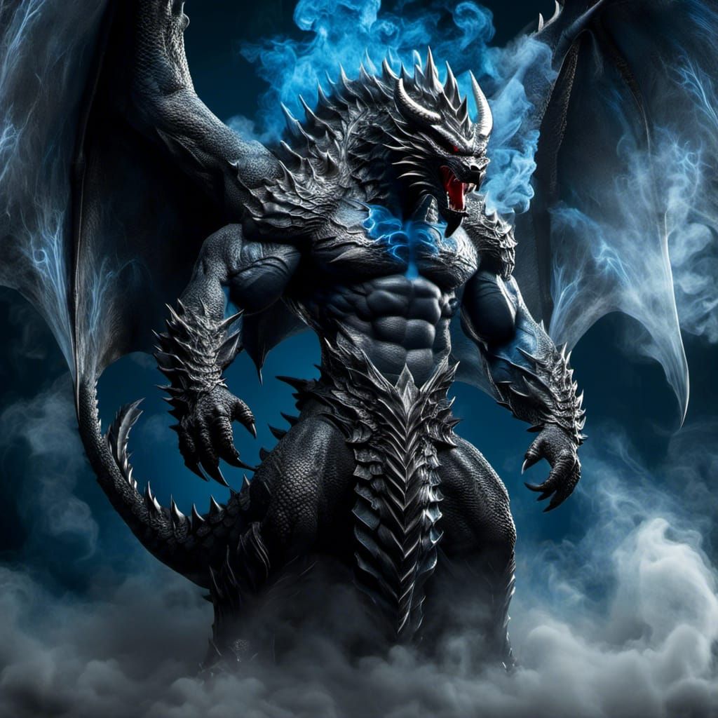 Icy Dragon-Human Hybrid Emerges from Darkness